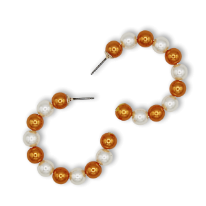 C Hoop College Color Accent Bead Orange White Earrings