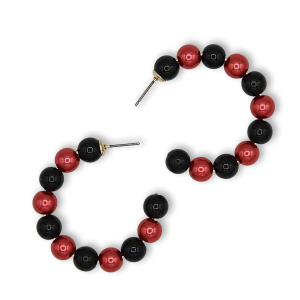 C Hoop College Color Accent Bead Black Red Earrings