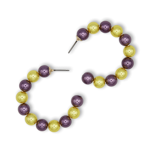 C Hoop College Color Accent Bead Purple Yellow Earrings