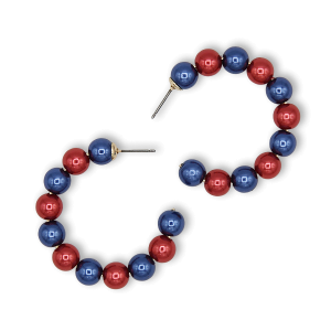 C Hoop College Color Accent Bead Red Blue Earrings
