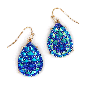 Teardrop Ice Rhinestone Drop Blue Earrings