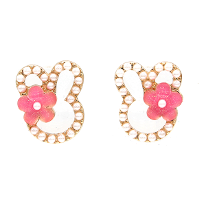 Floral Easter Bunny Pearl Accent Cream Earrings