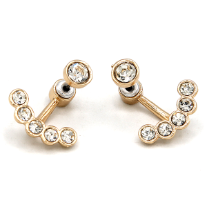 Front & Back Earlobe Line Stone Gold Clear Earrings