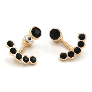 Front & Back Earlobe Line Stone Gold Black Earrings