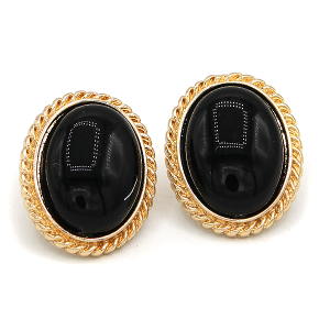 Acrylic Jet Stone Oval Black Gold Earrings