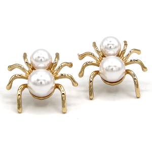 Pearl Accent Spider Gold Earrings
