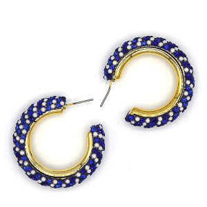 Rhinestone Accent C Hoop Blue Earrings