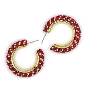 Rhinestone Accent C Hoop Red Earrings