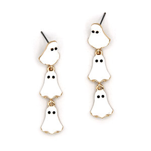 Ghost Dangle Enamel Halloween White Gold Earrings