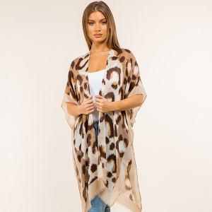 Leopard Print Border Beige Kimono