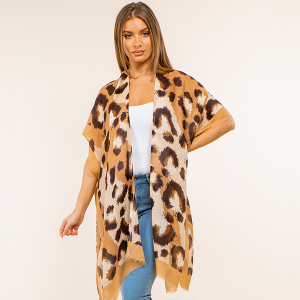 Leopard Print Border Camel Kimono