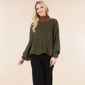 Solid Color Chenille Style Olive Poncho