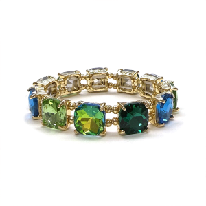 Square Cushion Glass Cut Stretch Green Blue Bracelet