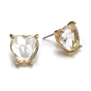 Heart Glass Post Clear Gold Earrings