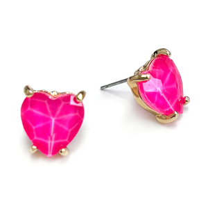 Heart Glass Post Neon Fuchsia Gold Earrings