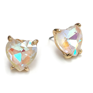 Heart Glass Post White AB Gold Earrings