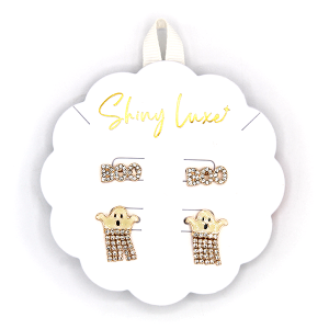Halloween 2pc Set Boo Ghost Enamel White Earrings