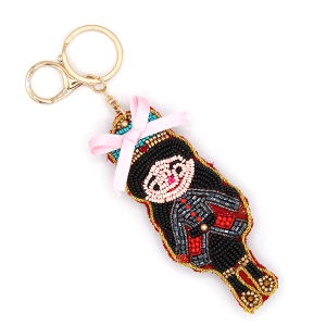 Nutcracker Seed Bead Puffy Keychain Bag Charm Black