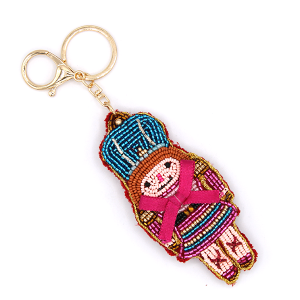 Nutcracker Seed Bead Puffy Keychain Bag Charm Blue Pink