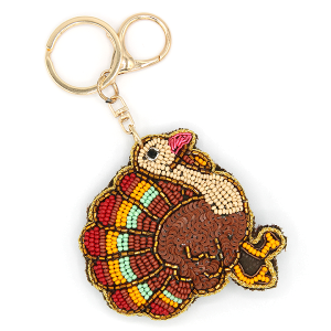 Seed Bead Sequin Accent Turkey Keychain
