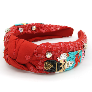 Sequin Seed Bead Nutcracker Christmas Headband Red