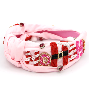 Ho Ho Ho Seed Bead Christmas Headband Pink