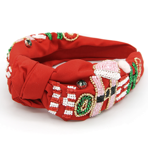 Ho Ho Ho Seed Bead Christmas Headband Red