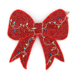 Beaded String Of Lights Christmas Hair Clip Red