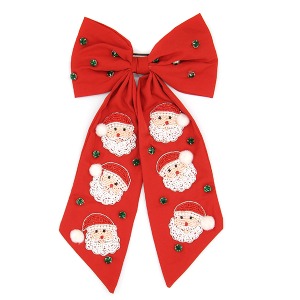Seed Bead Santa Christmas Hair Bow Red