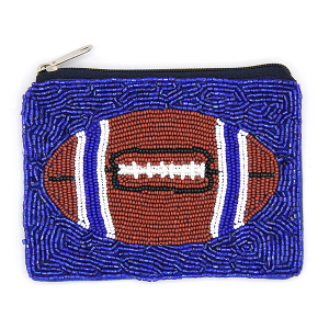 Game Day Football Seed Bead Coin Purse Blue White