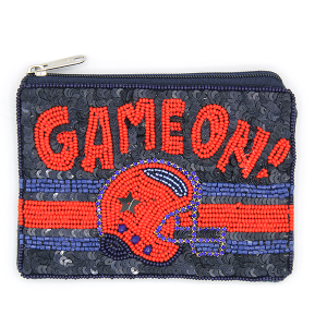 Game On! Football Helmet Seed Bead Coin Purse Navy Red