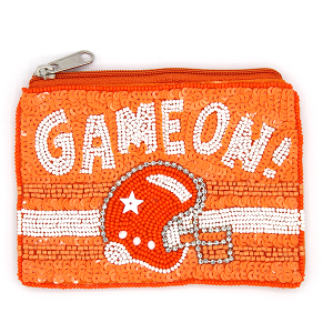 Game On! Football Helmet Seed Bead Coin Purse Orange White