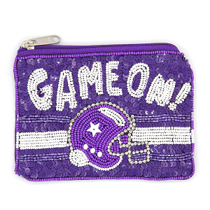 Game On! Football Helmet Seed Bead Coin Purse Purple White