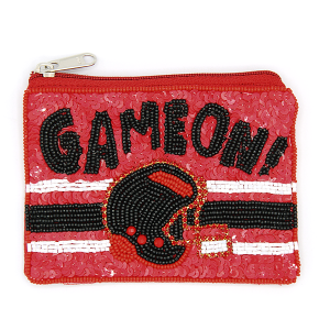 Game On! Football Helmet Seed Bead Coin Purse Red Black