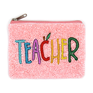 Teacher Seed Bead Coin Purse Pink