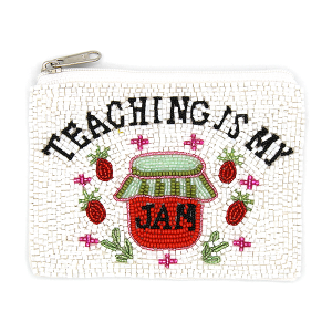 Teaching Is My Jam Seed Bead Coin Purse White