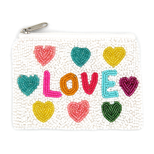Love hearts Seed Bead Coin Purse Multi White