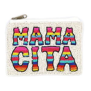 Mama Cita Serape Seed Bead Coin Purse White