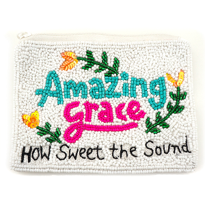 Amazing Grace Seed Bead Coin Purse White