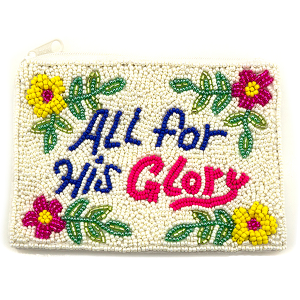 All For His Glory Seed Bead Coin Purse White
