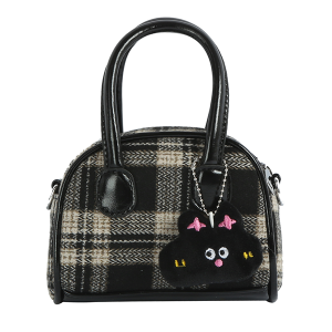 Mini Dome Plaid Crossbody Satchel Black