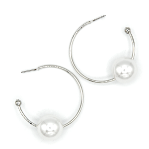 Round Hoop Pearl 40mm Silver Earrings