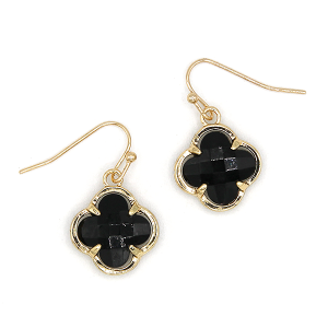 Clover Gem Drop Gold Black Earrings