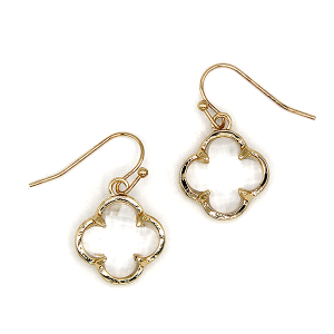 Clover Gem Drop Gold Clear Earrings
