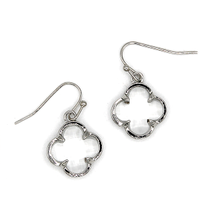 Clover Gem Drop Silver Clear Earrings