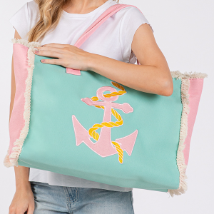 Embroidered Anchor Patch Fringe Tote Bag