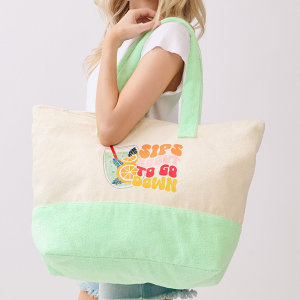 Sips About To Go Down Terry Tote Bag Light Green