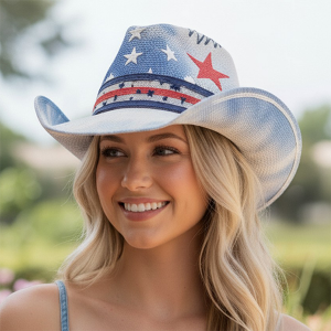 Vintage American Stars & Stripes Blue Straw Hat