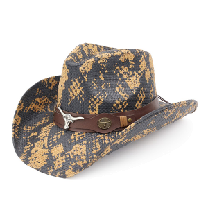 Western Snake Print Cowboy Hat Bull Concho Brown