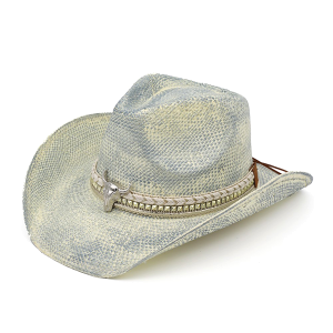 Western Vintage Cowboy Hat Multi Band Bull Head Blue